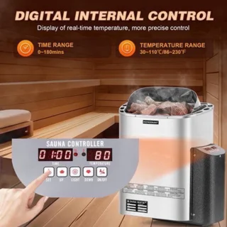 Saunakachel elektrisch - 9 kW - 380 V - max. 14 m³ - digitale bediening - wandmontage - roestvrijstalen verwarmingselement