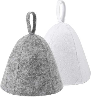 De Saunamutsen (2 stuks) - Wolvilt - Grijs/Wit in één oogopslag