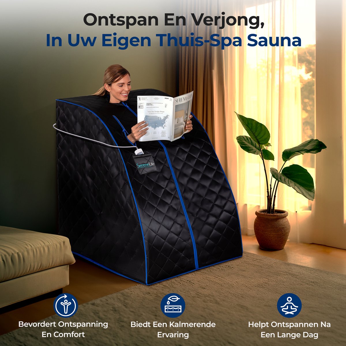 SereneLife Draagbare Infrarood Sauna Zwart 101,6x83,8 cm