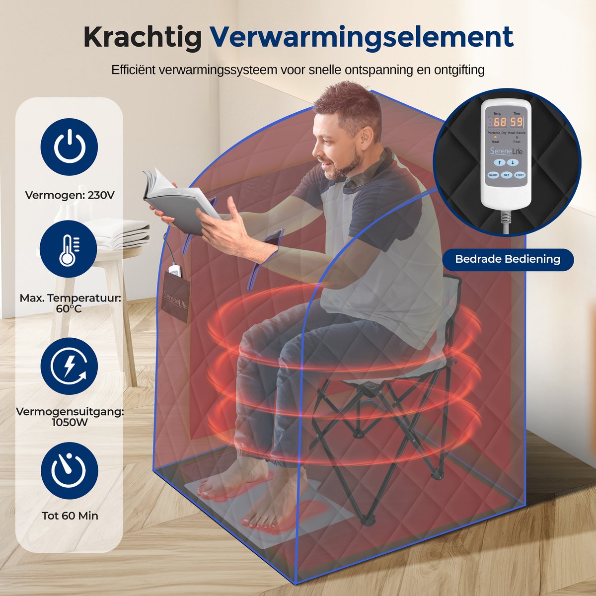 SereneLife Draagbare Infrarood Sauna Zwart 101,6x83,8 cm