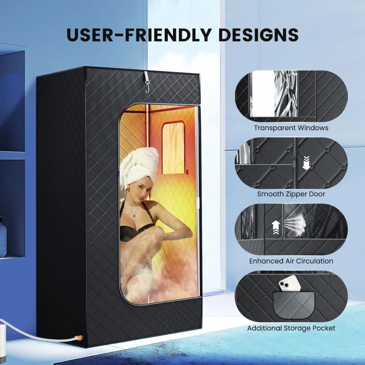 Wat vinden we goed aan de Serolux Draagbare Sauna 360° Stoomgenerator 1000W Zwart