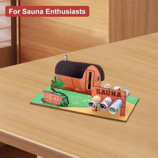 SnelShoppen 3D sauna decoratie houten rekken