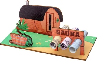 SnelShoppen 3D sauna decoratie houten rekken