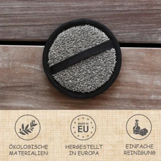 SnelShoppen - Cosmeticapunch 15 cm, zwart/natuurlijk, sauna lijn, premium linnen product, huidverzorging, exfoliërend, wasbaar, ideaal voor ontspannin