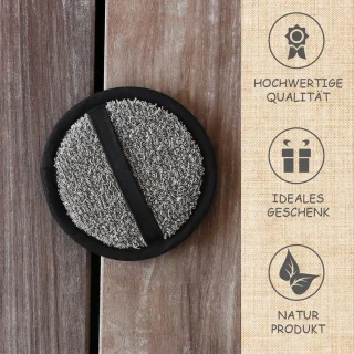 SnelShoppen - Cosmeticapunch 15 cm, zwart/natuurlijk, sauna lijn, premium linnen product, huidverzorging, exfoliërend, wasbaar, ideaal voor ontspannin