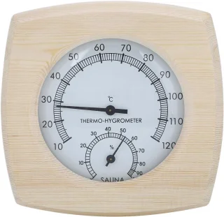 SnelShoppen - Sauna Thermo-Hygrometer - Decoratieve Hygrothermograf Thermometer 13.5x13x2.5cm Houten Temperatuurweergave voor Badkamer en Sauna