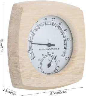 SnelShoppen - Sauna Thermo-Hygrometer - Decoratieve Hygrothermograf Thermometer 13.5x13x2.5cm Houten Temperatuurweergave voor Badkamer en Sauna