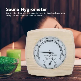 SnelShoppen - Sauna Thermo-Hygrometer - Decoratieve Hygrothermograf Thermometer 13.5x13x2.5cm Houten Temperatuurweergave voor Badkamer en Sauna