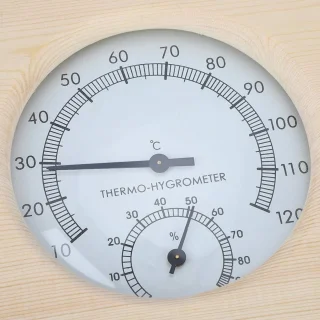 SnelShoppen - Sauna Thermo-Hygrometer - Decoratieve Hygrothermograf Thermometer 13.5x13x2.5cm Houten Temperatuurweergave voor Badkamer en Sauna