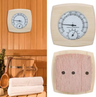 SnelShoppen - Sauna Thermo-Hygrometer - Decoratieve Hygrothermograf Thermometer 13.5x13x2.5cm Houten Temperatuurweergave voor Badkamer en Sauna