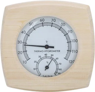 SnelShoppen - Sauna Thermo-Hygrometer - Decoratieve Hygrothermograf Thermometer 13.5x13x2.5cm Houten Temperatuurweergave voor Badkamer en Sauna