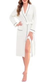 SnelShoppen - Wafel Ochtendjassen Dames Lichtgewicht Lang, Badjassen, Nachtkleding voor Spa en Hotel, Wit, Maten S-XXL