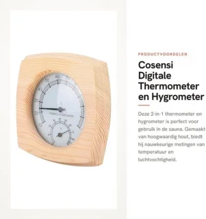 Thermohygrometer houten – digitale thermometer en vochtigheidsmeter voor sauna