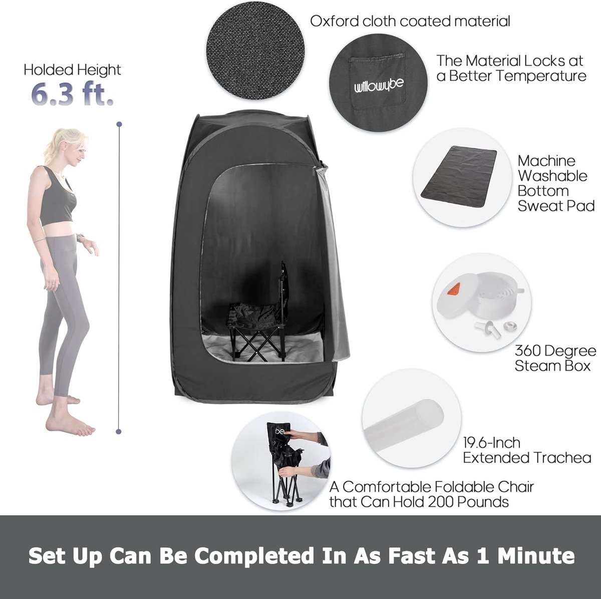 Wat vinden we goed aan de Thuisspa Bluetooth Verdamper Sweat Tent Saunastoel Zwart Draagbare Stoomsauna