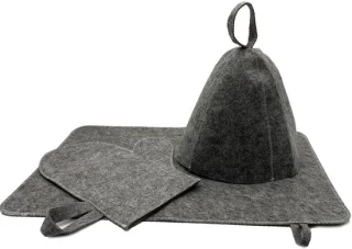 Vilten Saunahoed Set, 3-delig (Grijs)