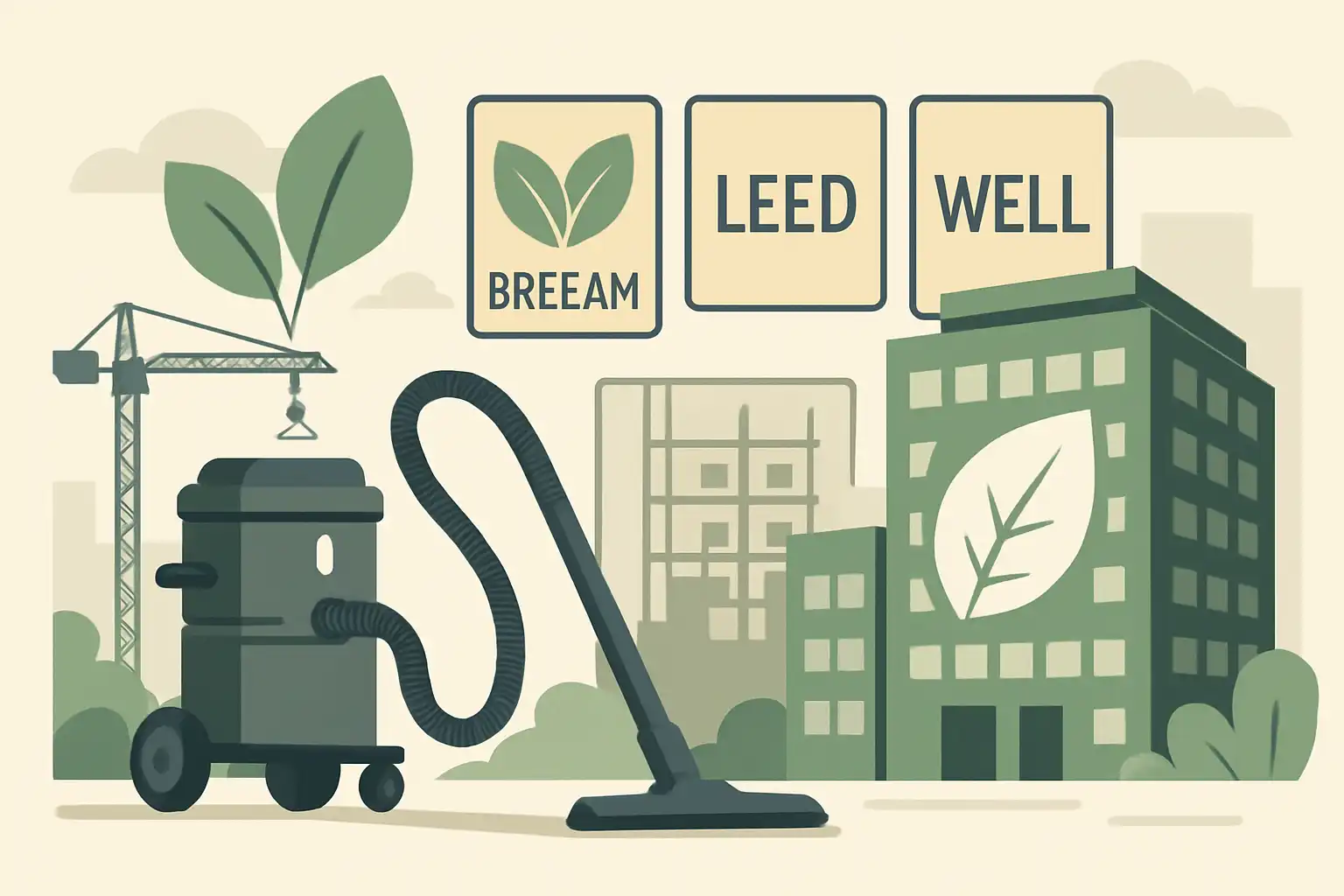 Hoe bouwstofzuigers bijdragen aan BREEAM, LEED en WELL-certificering: praktische stappen voor aannemers