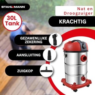 Wat vinden we goed aan de Industriële stofzuiger, nat- en droogzuiger met krachtige 3300 W, geïntegreerd stopcontact, blaasfunctie en 30 liter tank