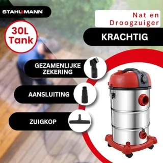 Industriële stofzuiger, nat- en droogzuiger met krachtige 3300 W, geïntegreerd stopcontact, blaasfunctie en 30 liter tank