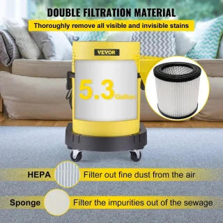 Vevor - Nat Droog Stofzuiger - 4 in 1 Vloerreiniger - Nat Droog Zuiger - Krachtige 1200W Motor - HEPA & Sponsfilter - 5 Borstels