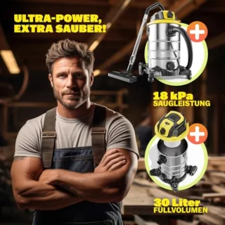 Industriële Nat- en Droogzuiger 30L 2200W - HEPA Filter en Blaasfunctie