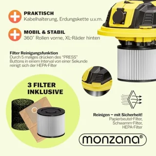 Industriële Nat- en Droogzuiger 30L 2200W - HEPA Filter en Blaasfunctie