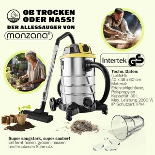 Industriële Nat- en Droogzuiger 30L 2200W - HEPA Filter en Blaasfunctie