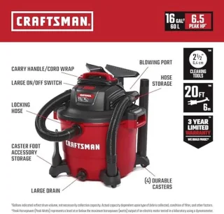 16-gallon werkplaats nat-droog stofzuiger