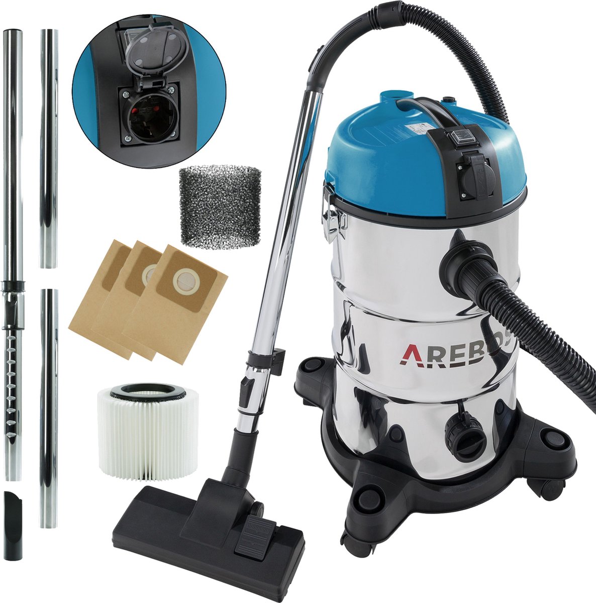 AREBOS Industriële stofzuiger 30L 1300W geel