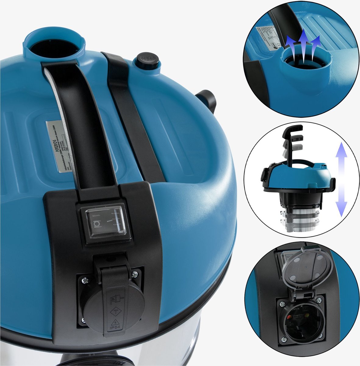 AREBOS Industriële stofzuiger 30L 1300W geel