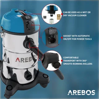 AREBOS Industriële stofzuiger 30L 1300W geel