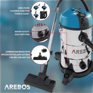 AREBOS Industriële stofzuiger 30L 1300W geel
