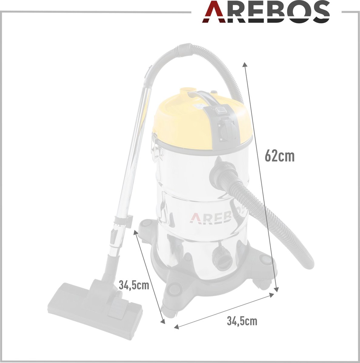 AREBOS Industriële stofzuiger 30L 1300W geel