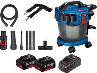 De Bosch GAS 18V-10 L snoerloze stofzuiger, 2x 5,0 Ah accu + lader in één oogopslag