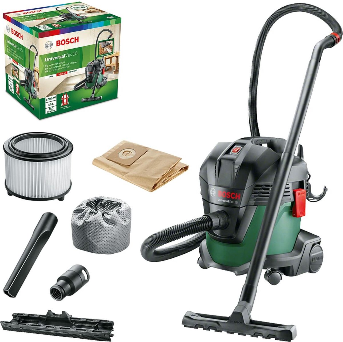 Bosch UniversalVac 15 Bouwstofzuiger Nat- en droogzuiger