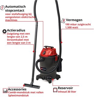 Wat vinden we goed aan de Einhell Elektrische Nat-/Droogzuiger TC-VC 1930 A