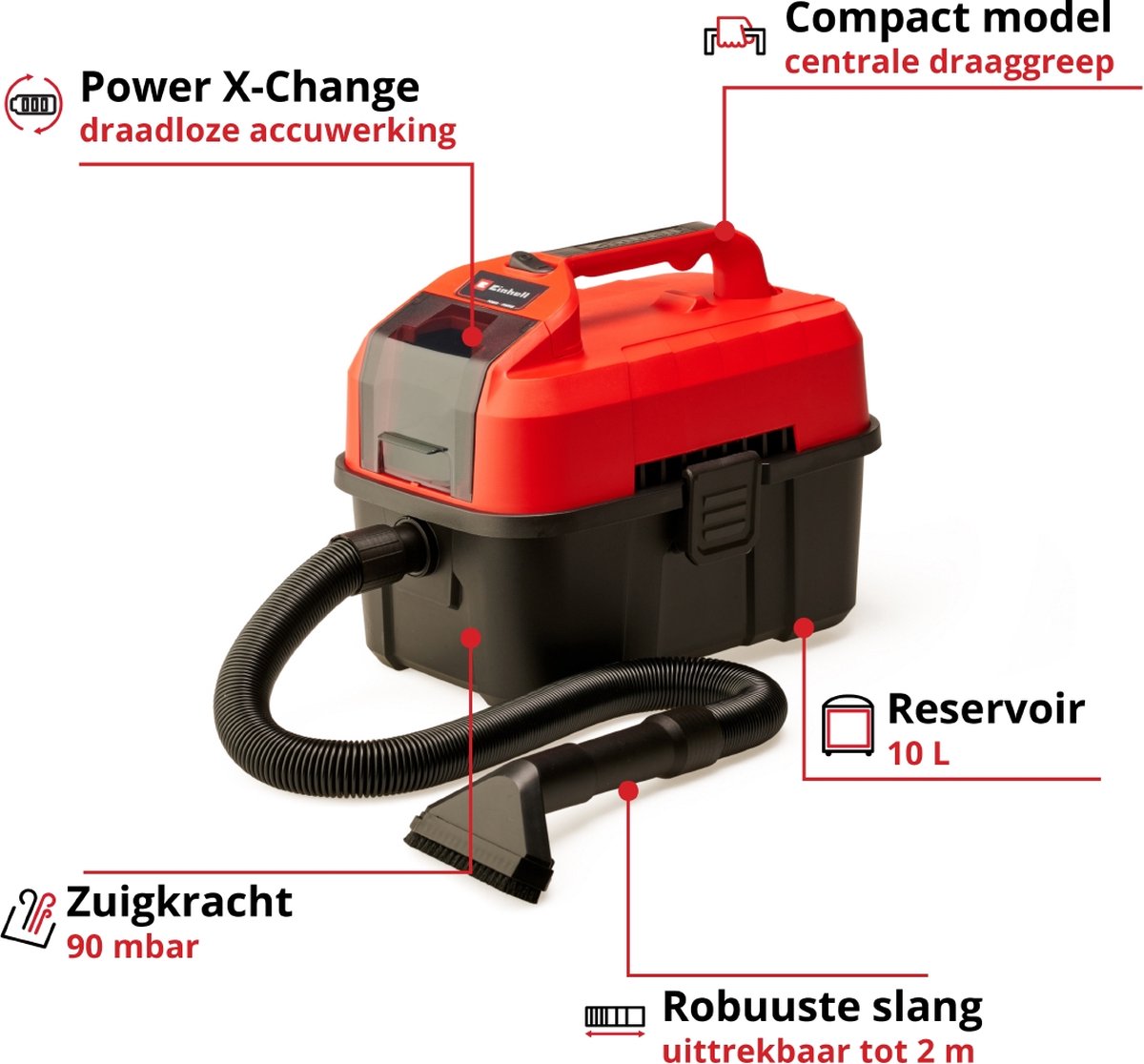 Einhell TE-VC 18/10 Li Solo Accu Nat-/Droogzuiger Power X-Change 18V