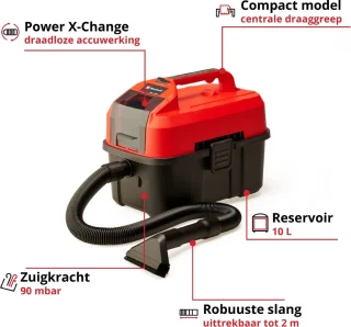 Einhell TE-VC 18/10 Li Solo Accu Nat-/Droogzuiger Power X-Change 18V