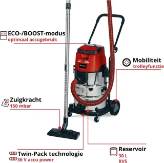 Einhell TE-VC 36/30 Li S Solo Nat-/Droogzuiger Power X-Change