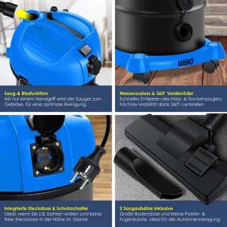 MASKO® Alleszuiger 6IN1 Nat- en Droogzuiger 2300W 30L Blauw