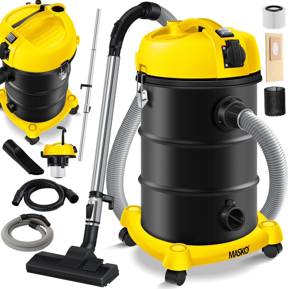 MASKO Alleszuiger 6IN1 Nat- en Droogzuiger 2300W 30L Geel