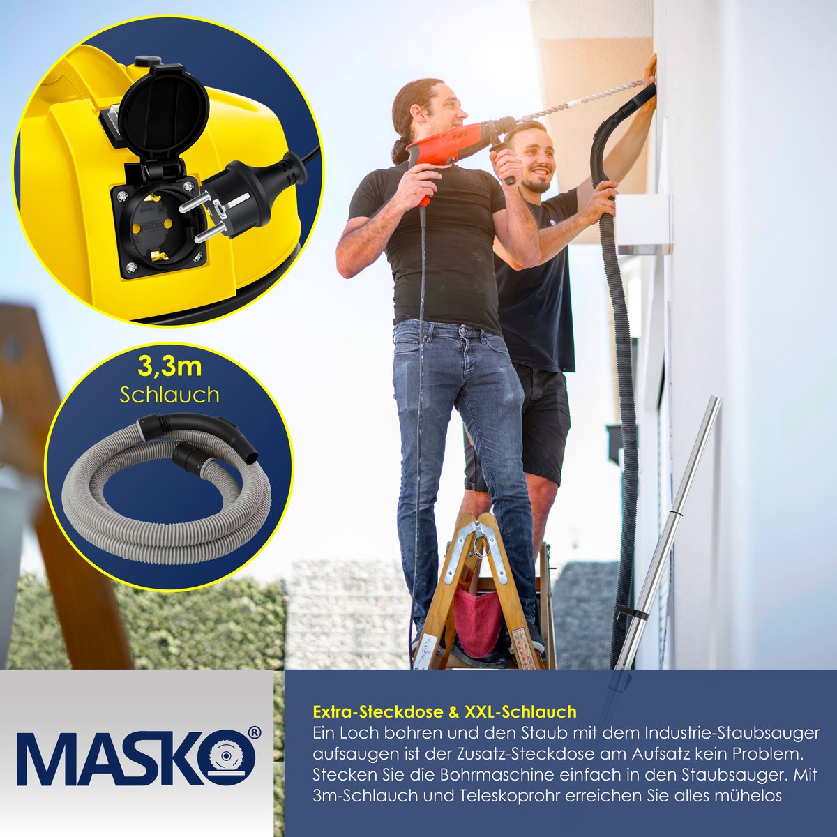 MASKO Alleszuiger 6IN1 Nat- en Droogzuiger 2300W 30L Geel
