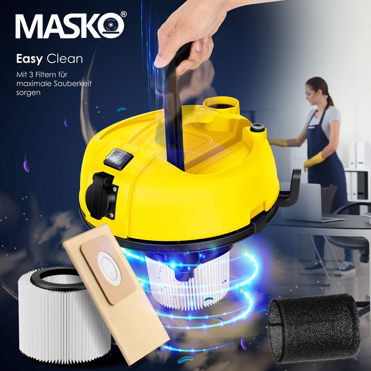 MASKO Alleszuiger 6IN1 Nat- en Droogzuiger 2300W 30L Geel
