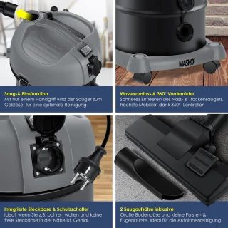 MASKO® Alleszuiger 6IN1 Nat- en Droogzuiger 2300W 30L Grijs