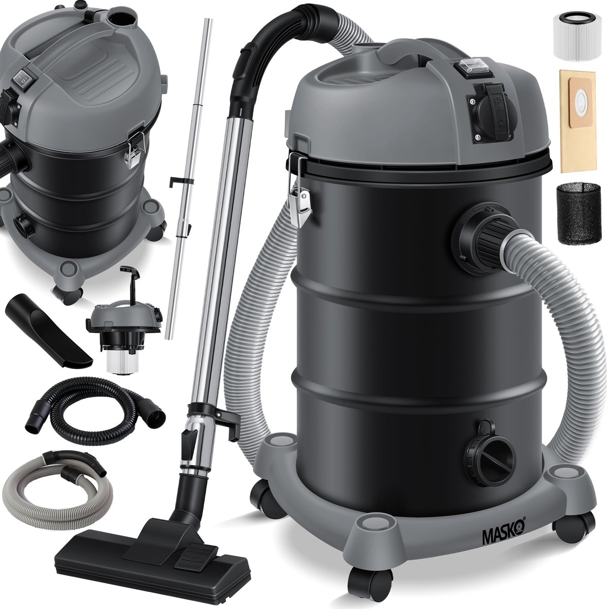 MASKO® Alleszuiger 6IN1 Nat- en Droogzuiger 2300W 30L Grijs