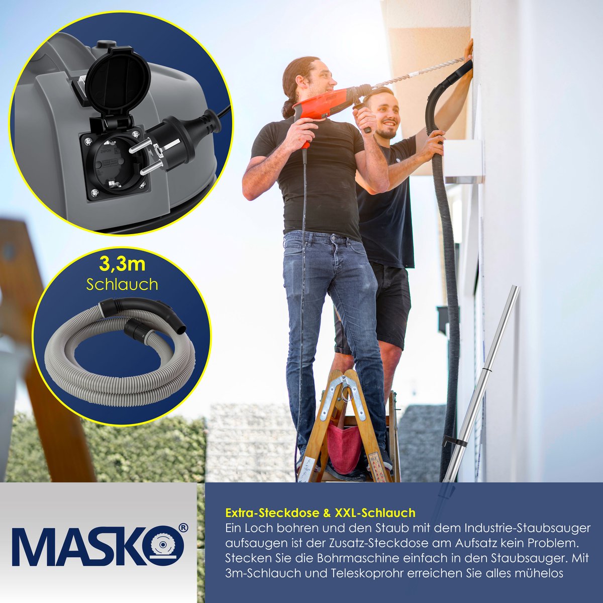 MASKO® Alleszuiger 6IN1 Nat- en Droogzuiger 2300W 30L Grijs