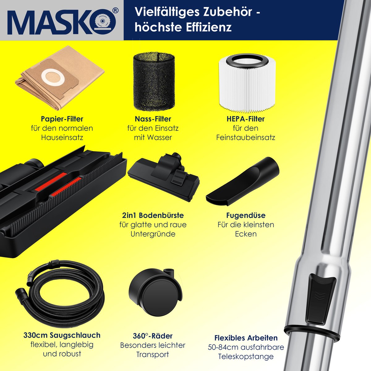 MASKO Alleszuiger Nat- en Droogzuiger 1800W 30L Blauw