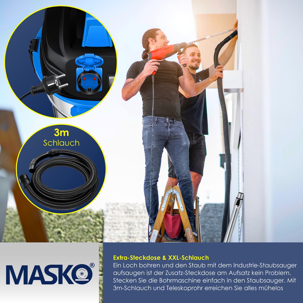 MASKO Alleszuiger Nat- en Droogzuiger 1800W 30L Blauw