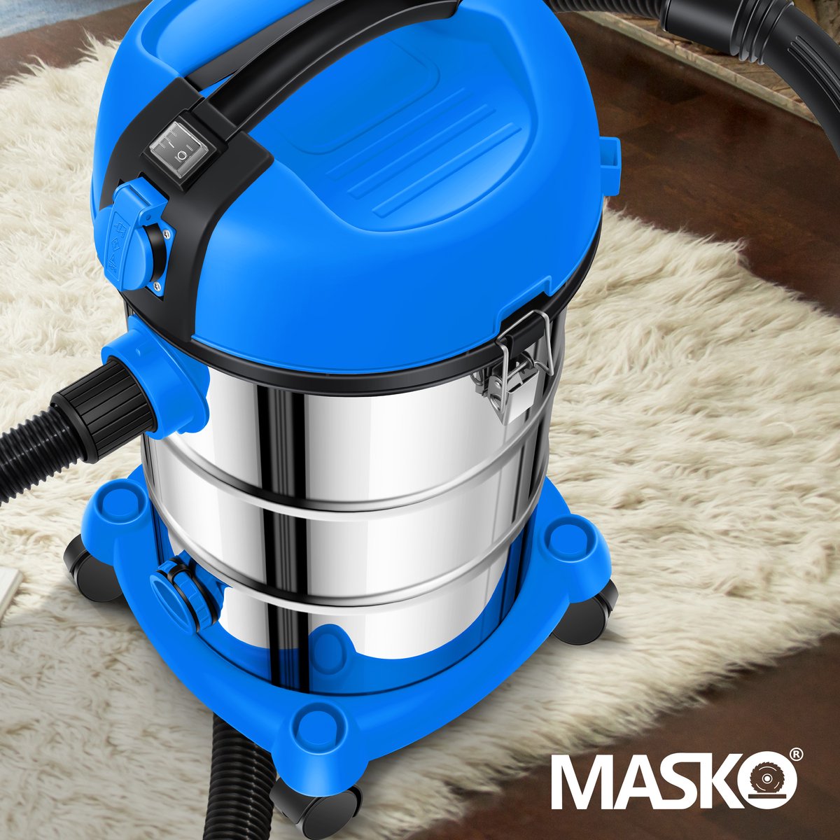 MASKO industriële stofzuiger nat-droog 2300W roestvrij staal blauw/grijs