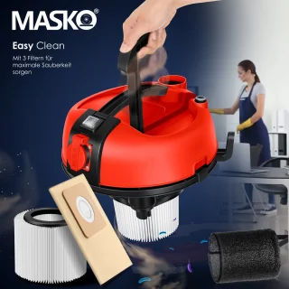 MASKO® industriële stofzuiger nat-droog 2300W roestvrij staal rood