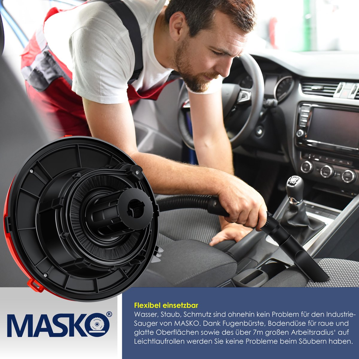 MASKO® industriële stofzuiger nat-droog 2300W roestvrij staal rood